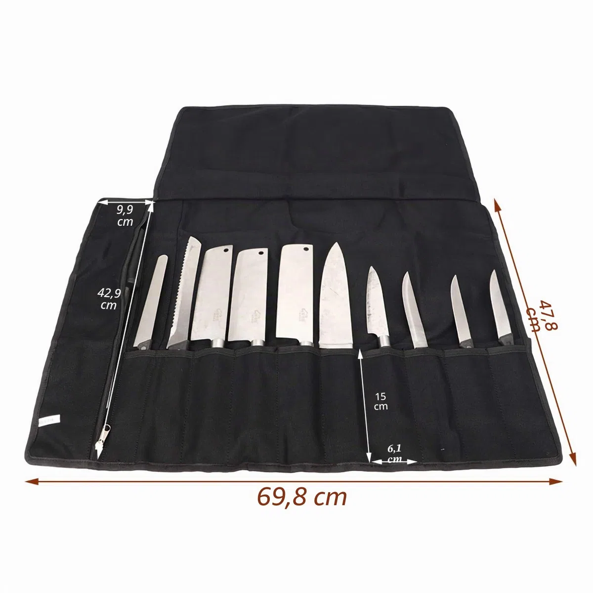 Trousse De Couteaux Chef Professionnel Sac à Couteaux en Toile Cirée Sacoche Couteaux 11 Emplacements Noir