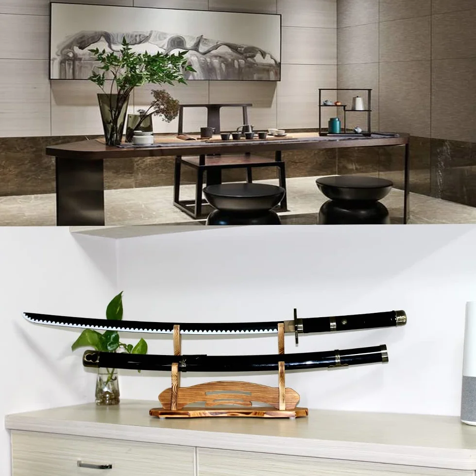 BiJun Support D'épée Katana - Porte Katana Katana Sasuke -Support Mural pour Katana - Pour Katana Wakizashi Tanto - Pour Toutes les Epées (2 Couche)