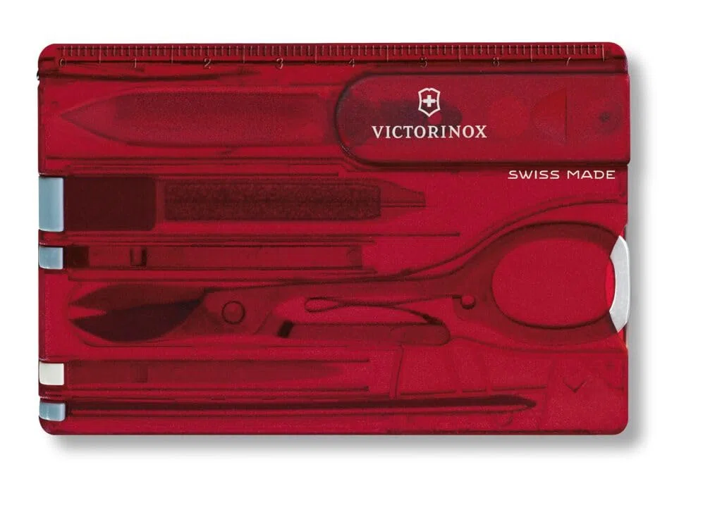 Victorinox Swiss Card, Carte multifonction, Taille de La Carte de Crédit, 10 Fonctions, Stylo, Ciseaux, Rouge Transparent