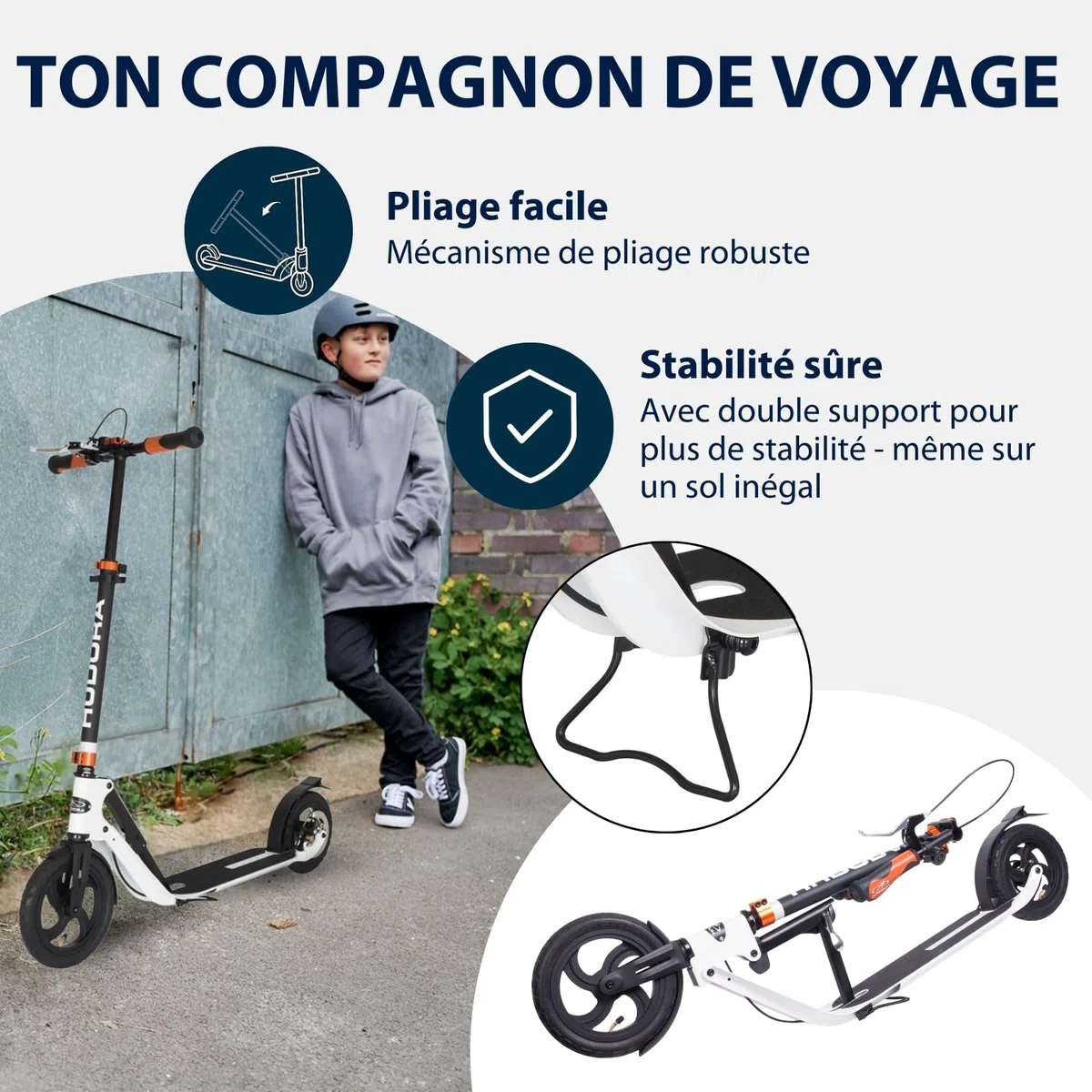 HUDORA BigWheel Air 230 Scooter - Trottinette avec/sans Frein - Trottinette Stable en Aluminium à pneus gonflables - Réglable en Hauteur - Supporte Une Charge maximale de 120kg