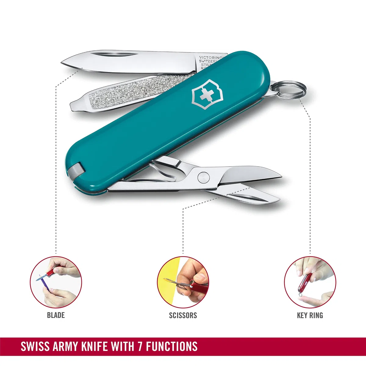 Victorinox, Classic SD, Couteau de Poche Suisse, Multifonction, Léger, 7 Fonctions, Petite lame, Lime à ongles, Tournevis 2,5 mm