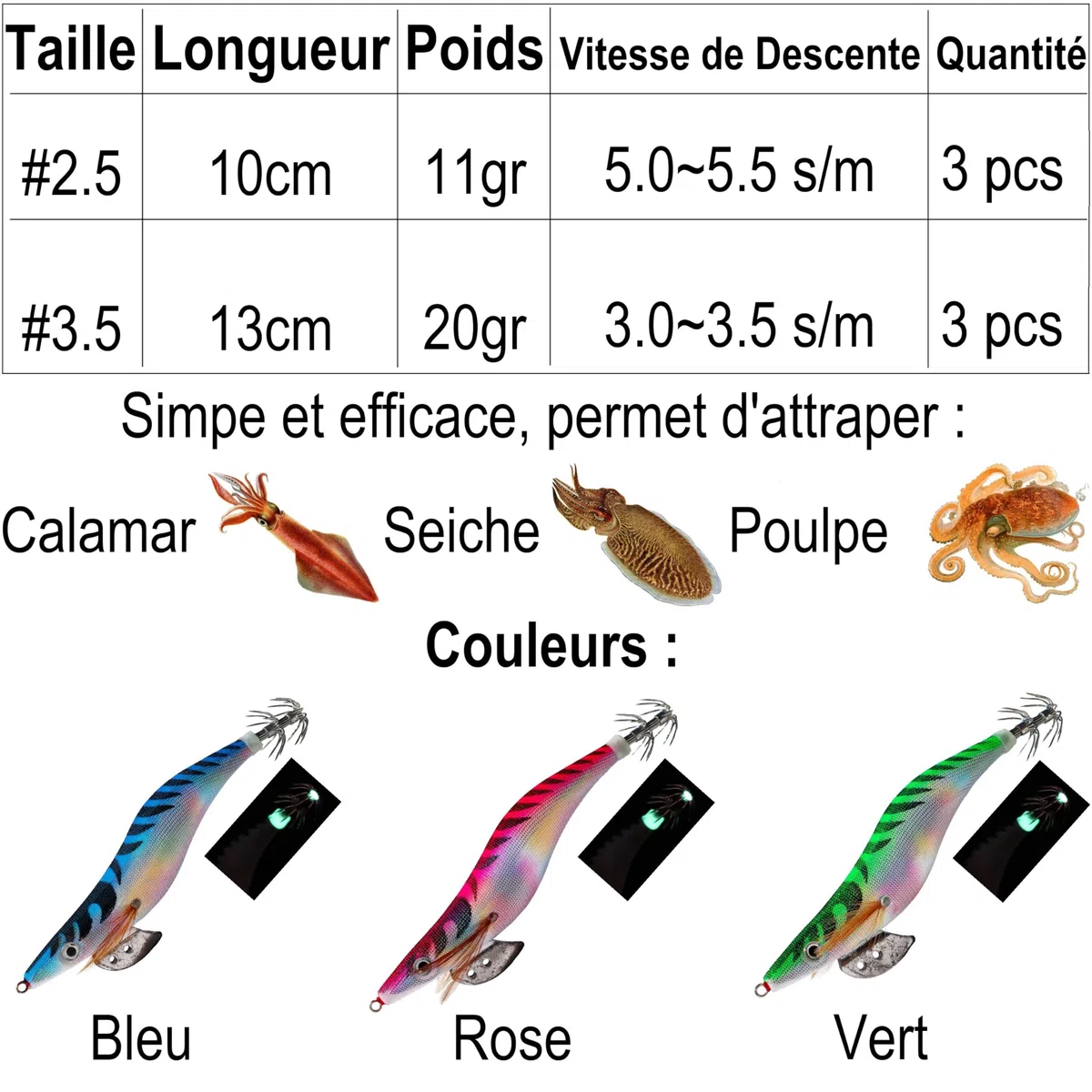 Turlutte plombee turlutte a Calamar calamarette Peche leurre Calamar Peche mer Lumineux seiche