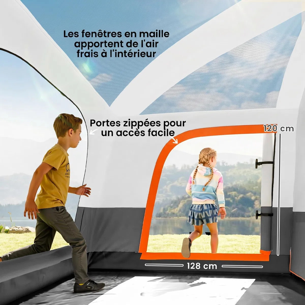 Outsunny Tente de Camping familiale 4 Personnes, Tente Tunnel, Portes + fenêtres, ventilée, Sac de Transport Inclus, Facile à Monter, 4,3 x 3 x 1,95 m