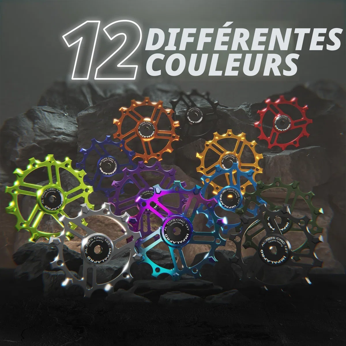IMPALAPRO - Lot de 2 Galets de Dérailleur Céramique 12T-14T en Aluminium CNC 7075 pour 9-12V