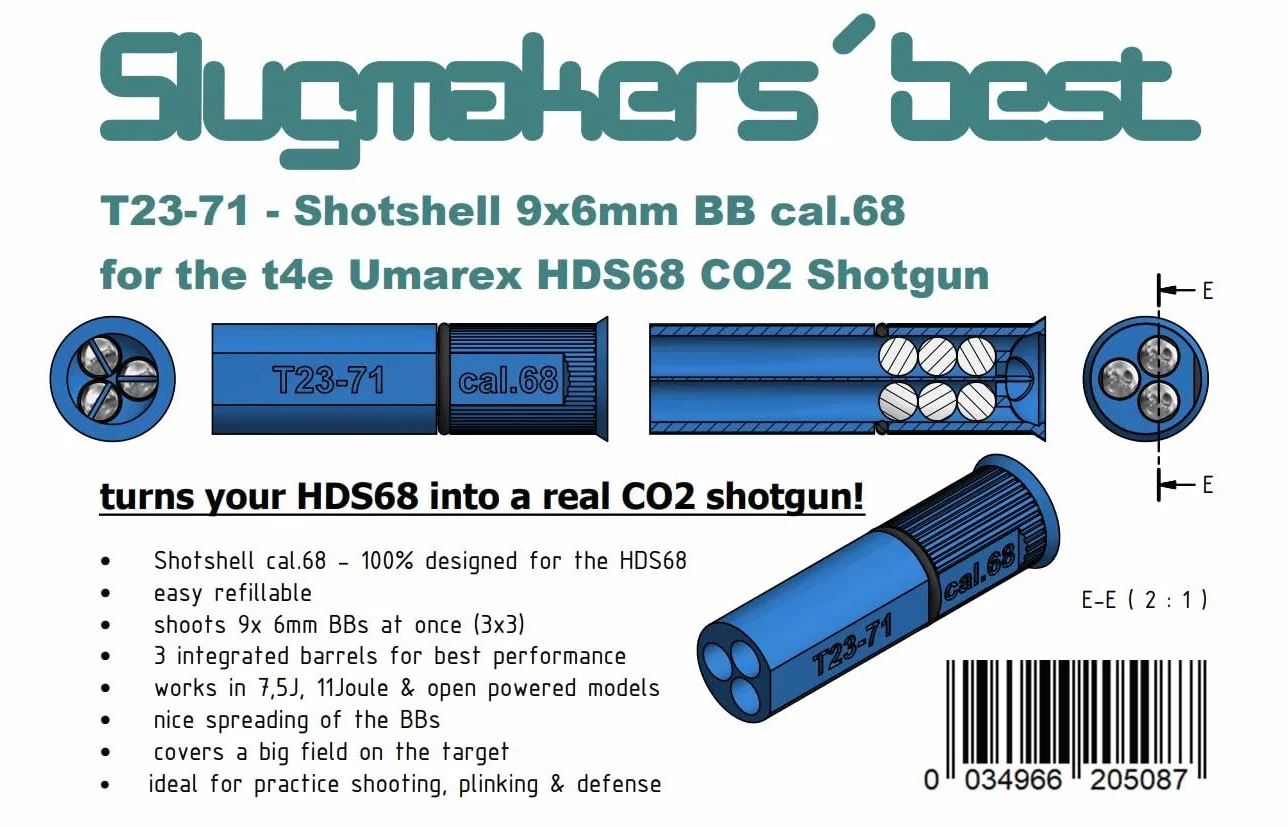 T23-71 Shotshell pour Umarex t4e HDS68 Cal.68 Cartouches à grenaille 9x6mm Airsoft BBS