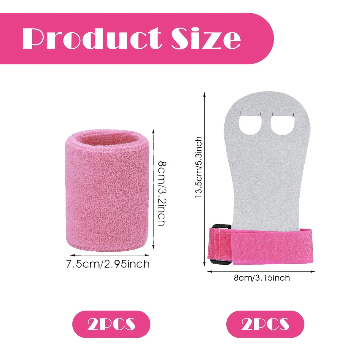 Lot de 2 poignées de barre de gymnastique antidérapantes pour filles, support de poignet avec bandeau absorbant rose, pour enfants, gym, tennis, entraînement, yoga, athlétisme.
