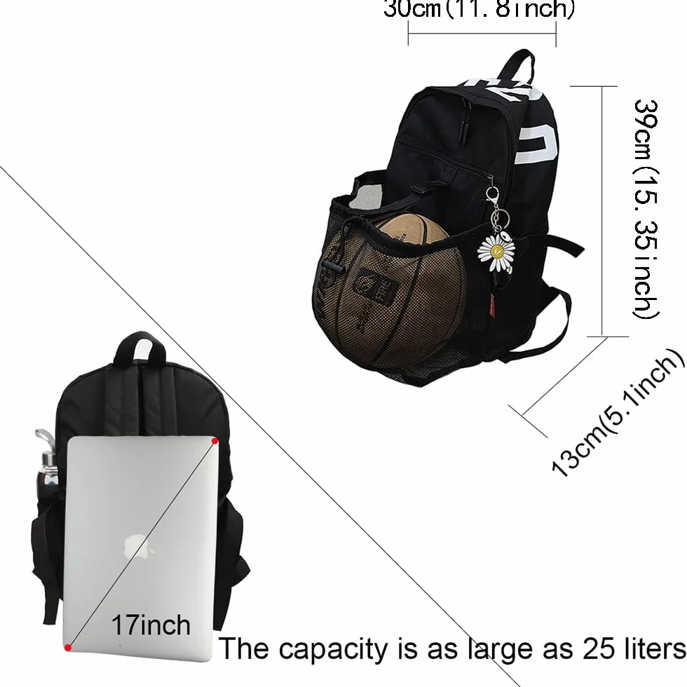 Grand Sac à Dos de Basket-Ball pour Hommes Femmes garçons Filles Jeunes Ballon Volleyball Football Sport Ordinateur avec Compartiment pour balles
