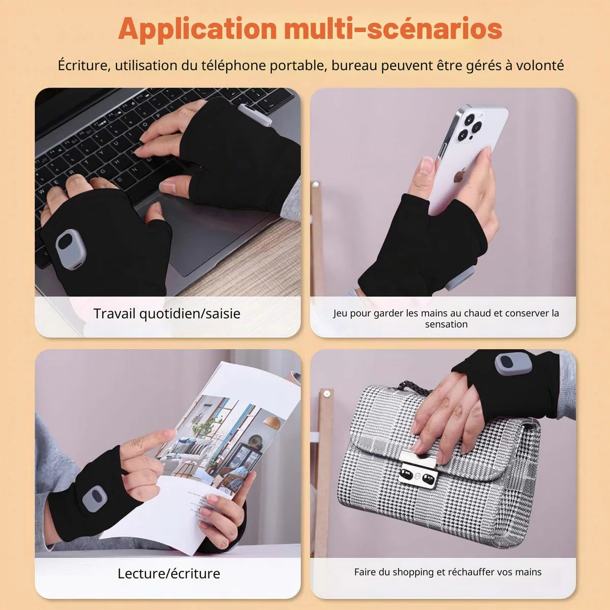 Gants chauffants à 3 niveaux rechargeables, gants chauffants USB, mitaines chauffantes, gants de travail sans doigts, gants chauffants à batterie, gants chauffants cadeaux pour homme et femme