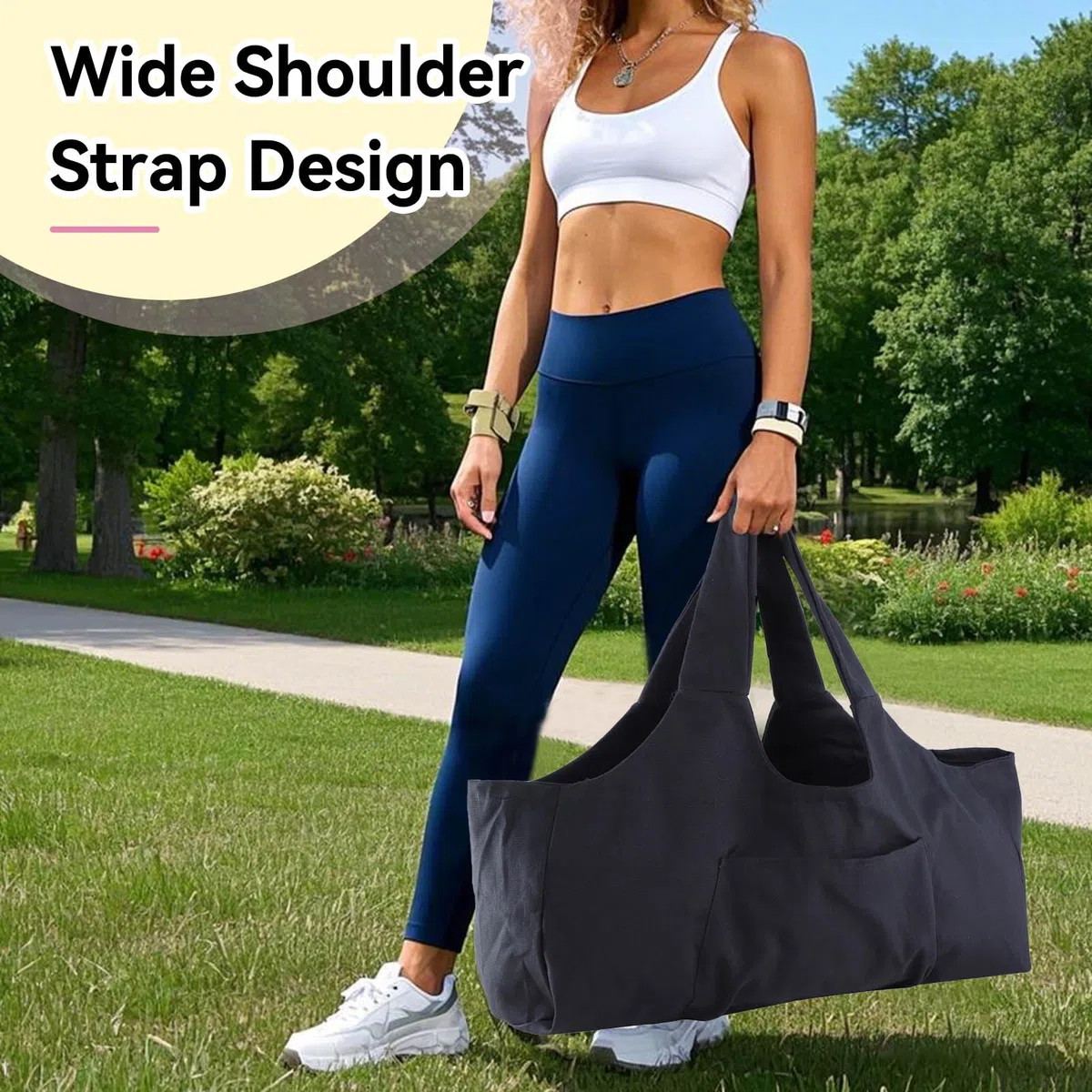 HERCHR Grand Sac de Tapis de Yoga, Sac de Sport fourre-Tout pour Tapis de Yoga avec Poches latérales pour Femmes et Hommes