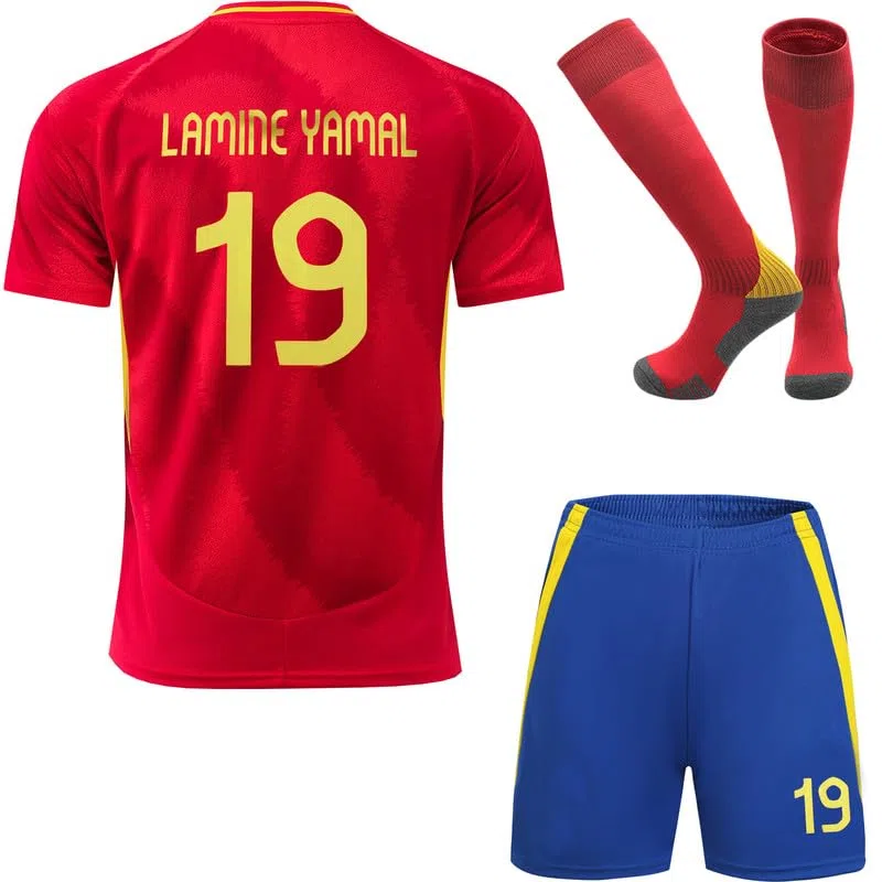 Espagne #19 Yamal Maillot Domicile pour Enfants Nouvelle Saison, Shorts, Chaussettes, Tailles Jeune