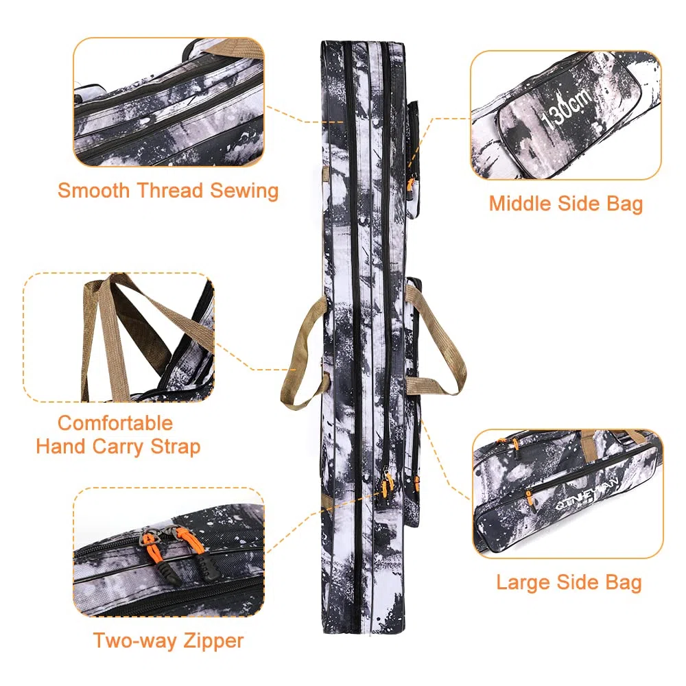 Sac de Canne À Pêche 130cm Canne À Pêche Sac Couche Double Portable Pliable de Pêche Pôle Tackle Housse de Protection Cas de Stockage Sac (Gris, 130cm), (es-uk-0214)