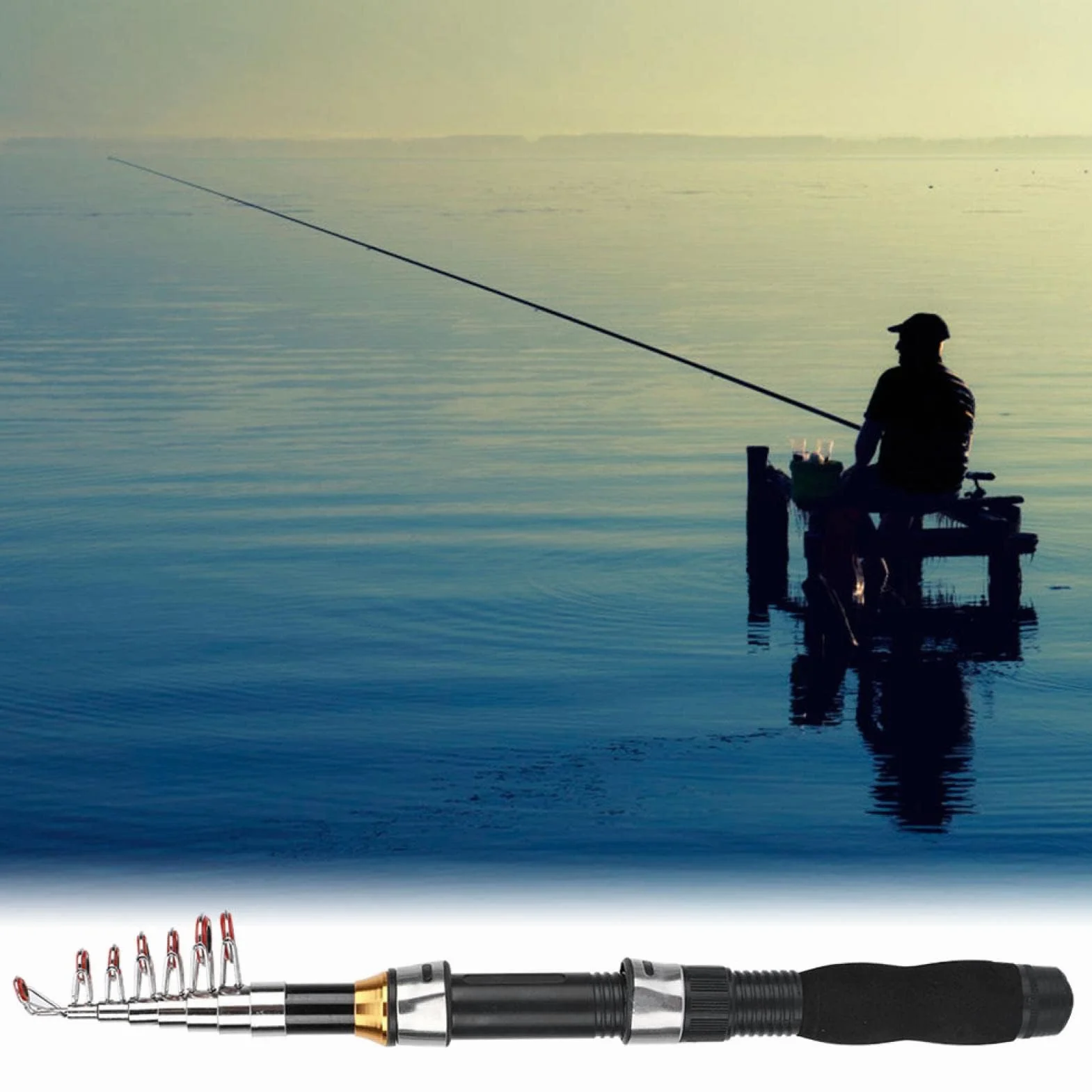 Alomejor Mini Canne à pêche de Poche Canne à pêche Stylo pour la pêche en mer Pêche en Eau Douce en Eau de mer extérieure(1.7m)