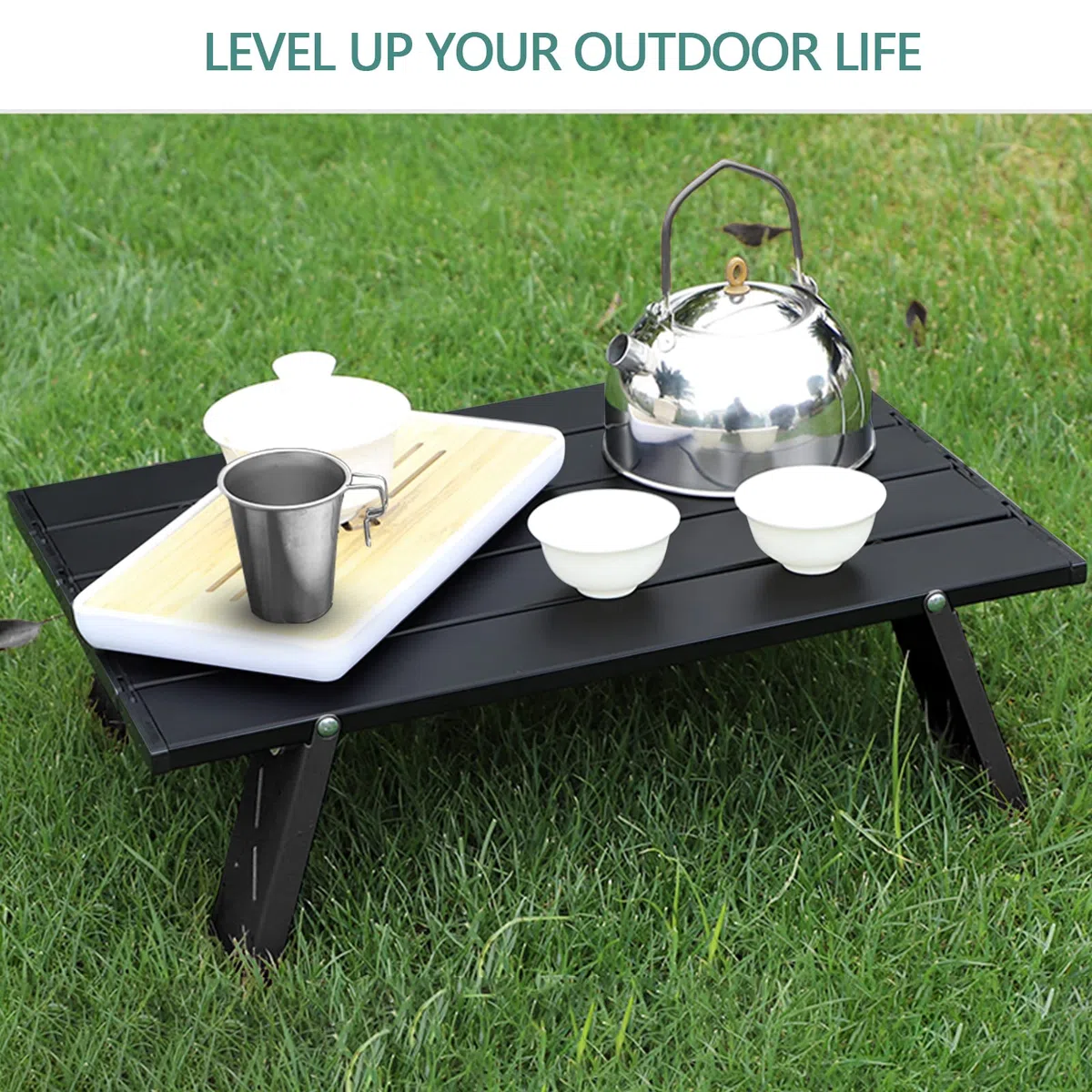 Table Pliante de Camping, Table en Aluminium Mini Pliable Portable Légère avec Sac de Transport, Petite Table d'Appoint Enroulable Pratique pour Barbecue Pique-Nique Plage Voyage (Noir)