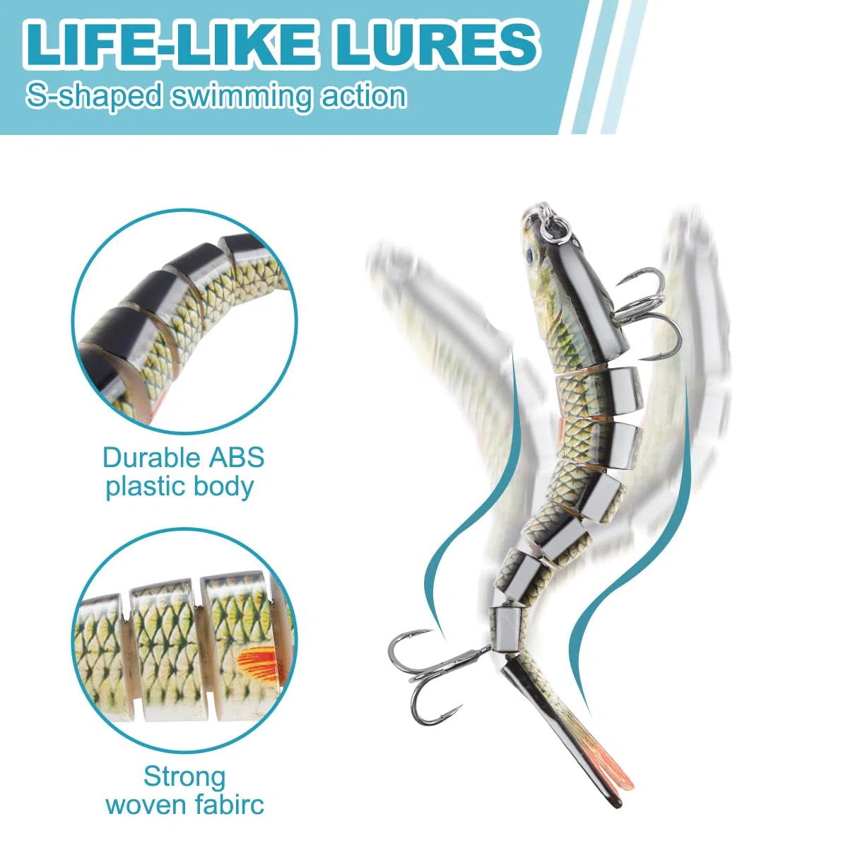Ryaco Leurres de pêche réalistes pour eau douce et eau salée, appâts de pêche segmentés multi-joints avec crochets pour bar, truite, coulement lent, cadeaux de pêche pour homme, équipement de pêche