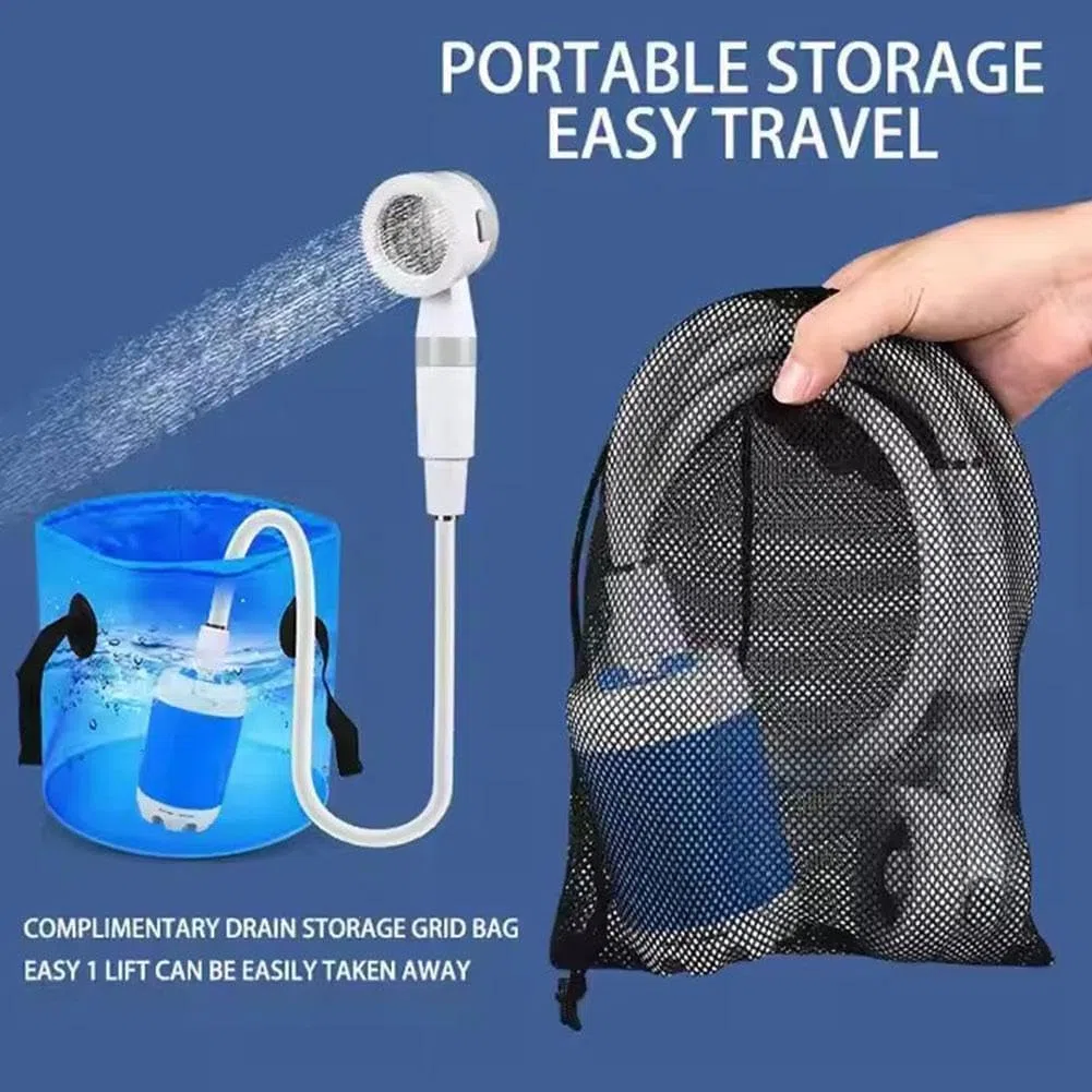 Kit Douche de Camping, Douche Portable Douche de Camping Pompe de Douche Électrique Rechargeable avec Tête de Douche Vanne D'arrêt et Batterie 5000mAH intégrée pour Extérieure,Camping,Randonnée