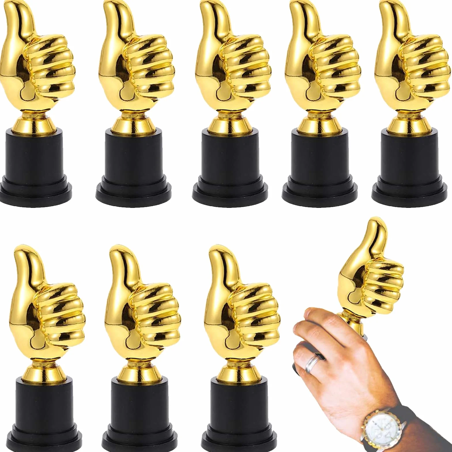 8 Pièces Pouce Trophée Modèle, Mini Trophée Récompense Enfant Trophée D'Encouragement Golden, Sculpture de Statues de Geste des Doigts Trophée Football pour Diverses Compétitions Sportives