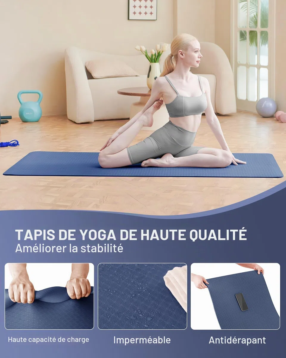 Good Nite Tapis de yoga de gymnastique et de pilates antidérapant pour femme 6 mm d'épaisseur avec sangle de transport TPE 183 x 61 x 0,6 cm