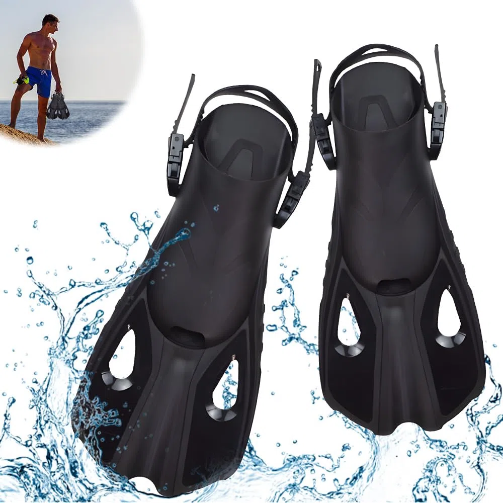 Palmes de plongée réglables Taille 42-47 Courte Réglable pour la plongée avec tuba Adulte Hommes Femmes L/XL