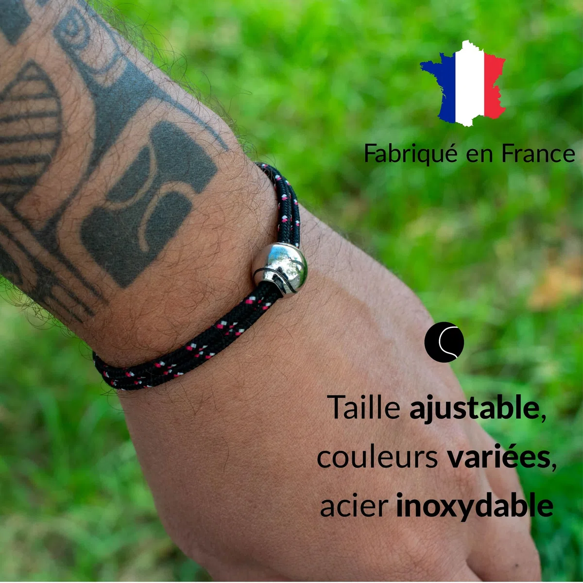 Ernestine - Bracelet Tennis réglable en acier inoxydable - Idée cadeau tennis homme femme - Bracelet sport padel - Cadeau Homme Noël anniversaire fête des pères - fête des grands-pères - bijou padel