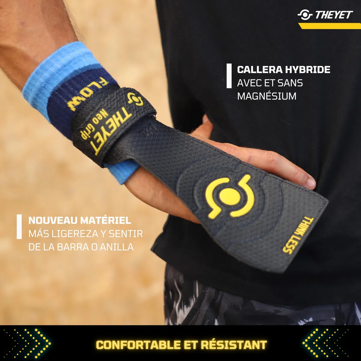 Theyet Maniques Crossfit sans Magnésie et sans Trous | Grips Unisexes pour Tractions, Anneaux et Calisthénie | Adhérence Extrême sur Tout Type de Barres | Poignets Offerts