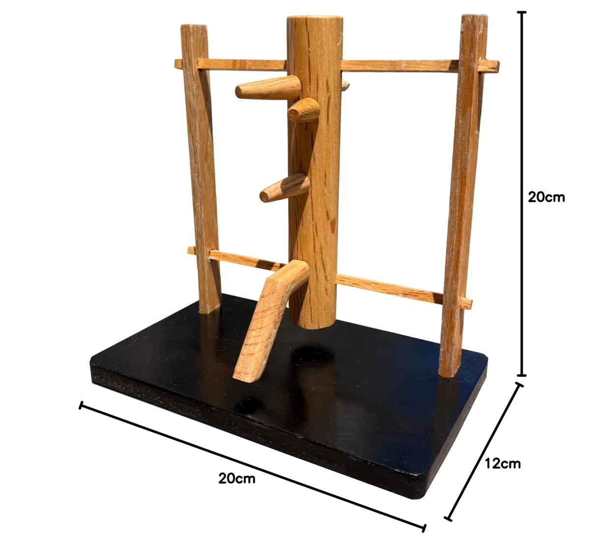 TAO MARTIAL Mini Mannequin de Bois Wing Chun, Mook Jong Traditionnel, Base Noire, Modèle Décoratif