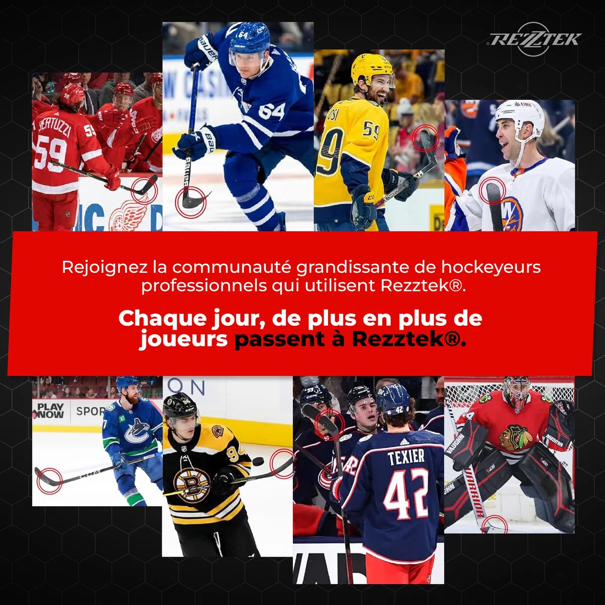 Rezztek Alternative au Ruban pour bâton de Hockey – Grip de Performance pour Lame de bâton – pour Lames de bâtons de Hockey sur Glace et de Rue – Utilisé par des Joueurs de la LNH