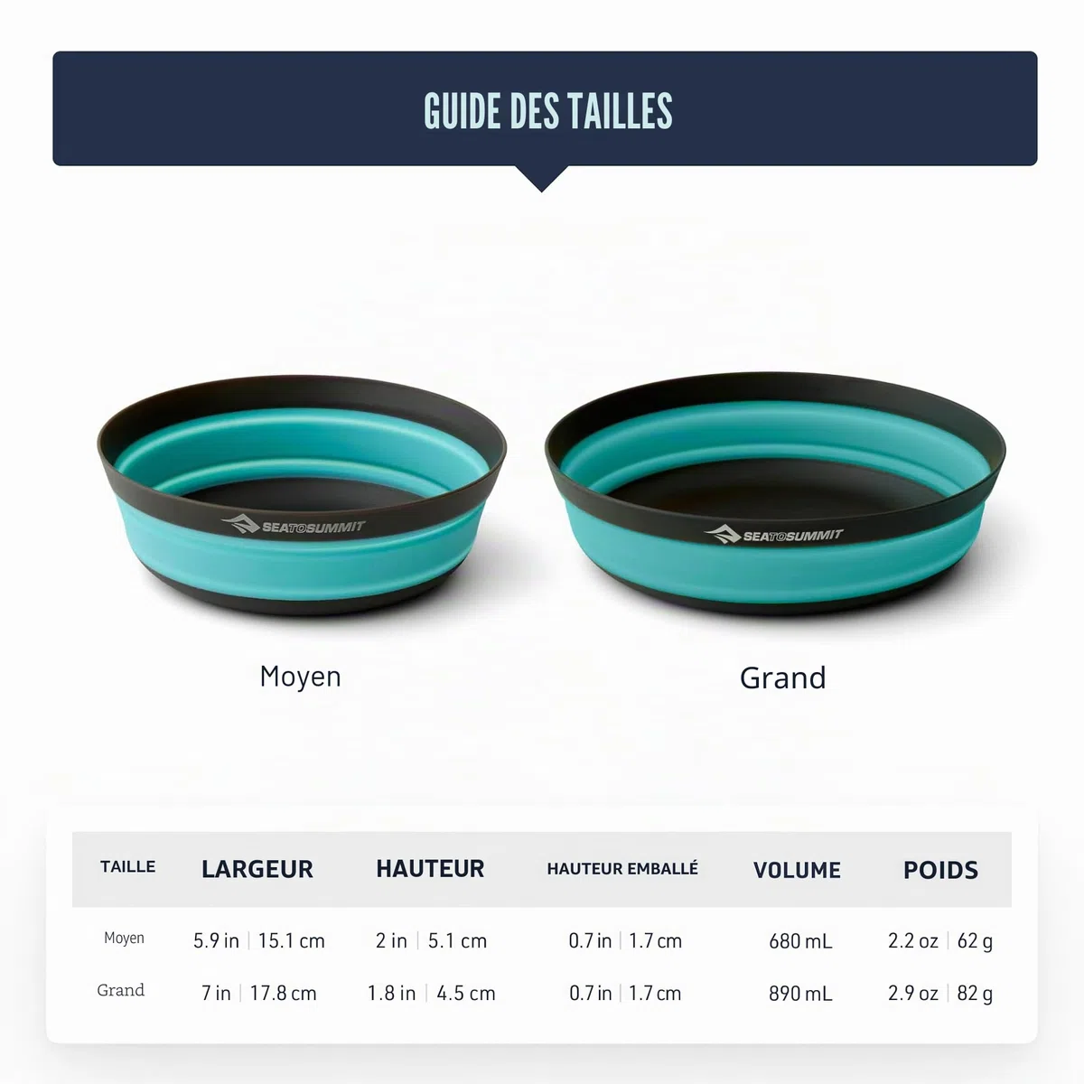 Sea to Summit Frontier Bol pliable ultraléger, taille M, 710 ml, bleu océan