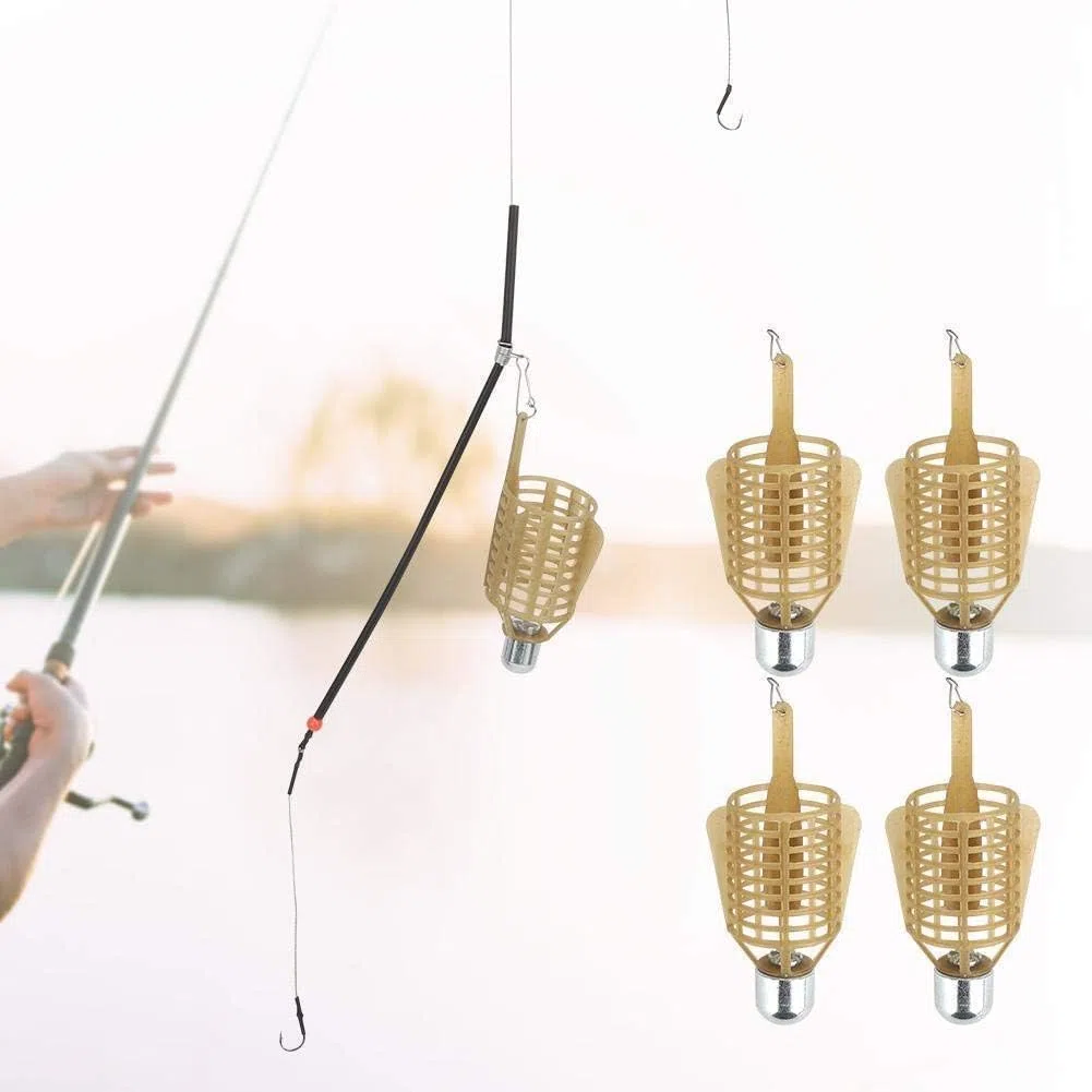 Cage à appâts de pêche Portable, 4 PCS Léger Portable Leurre de pêche Appât Piège Panier Feeder Fish Tackle Accessoires