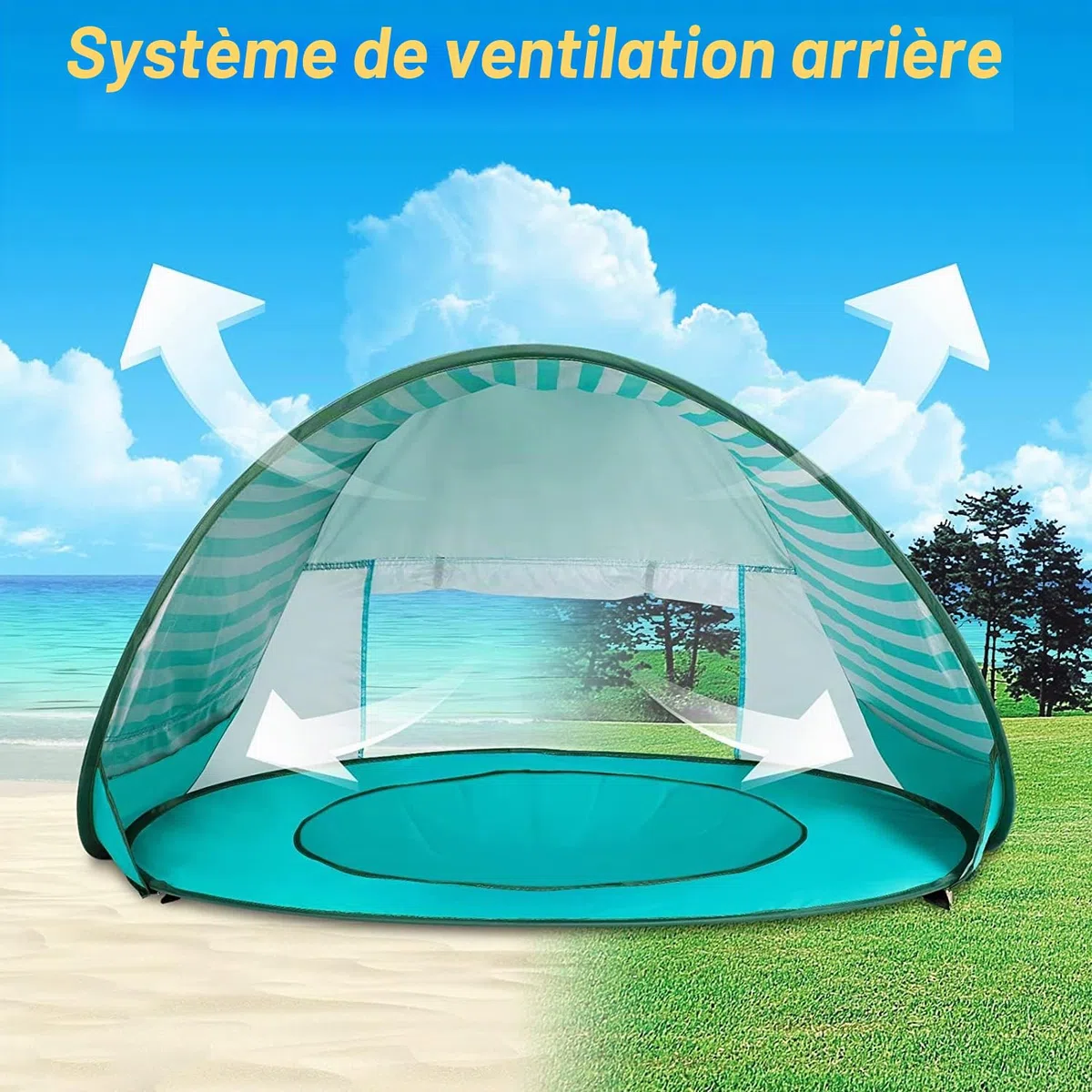 Tente de plage pour bébé - Pop Up - Tente de plage pour bébé - Avec mini piscine - Portable - Pop Up - Protection UV - Pour les tout-petits - Pique-nique - Jardin - Vert