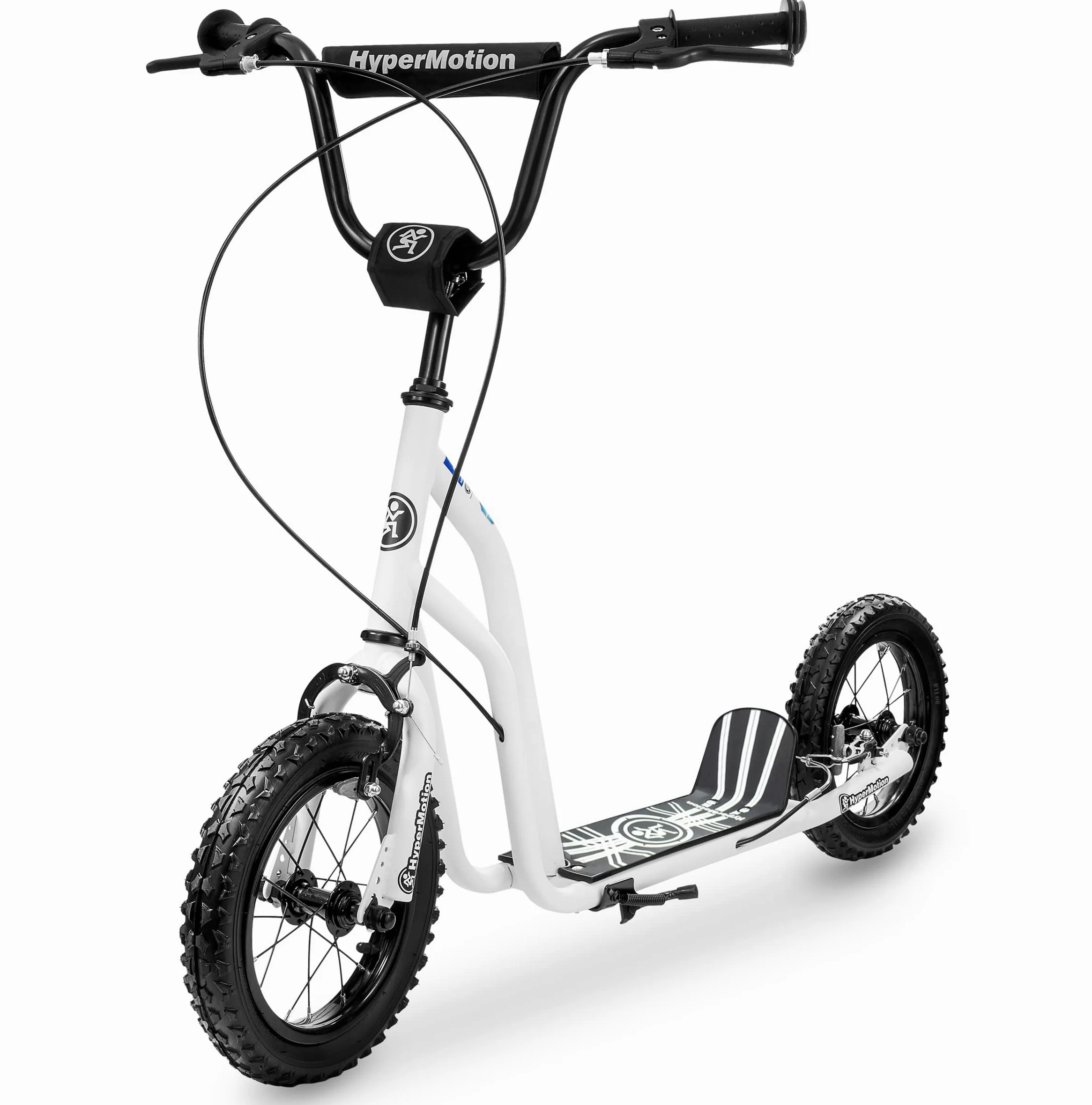 HyperMotion Trottinette Viva 12 pour Enfants et Adolescents Jusqu'à 50 KG Cadre Acier Massif 2 Freins Hauteur Réglable 78 à 85 CM Roues gonflables 30 CM - Blanche