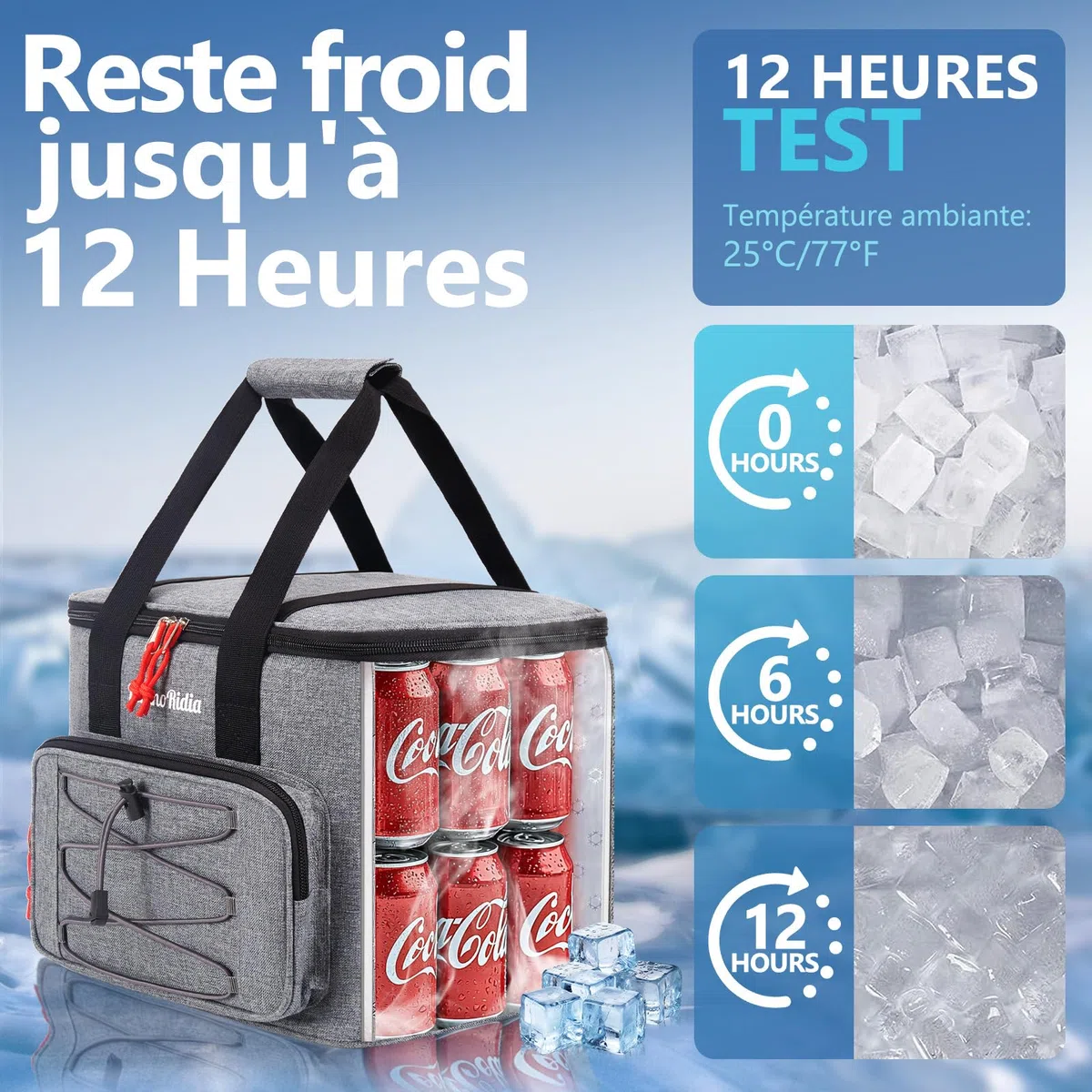 Sac Isotherme 10/20/30L, Glaciere Lunch Box pour Hommes Femmes, Sac Repas Lunch Bag Glacière Souple Isotherme Portable Protection de Fraîcheur pour Plage Pique-Nique Voyage, Gris