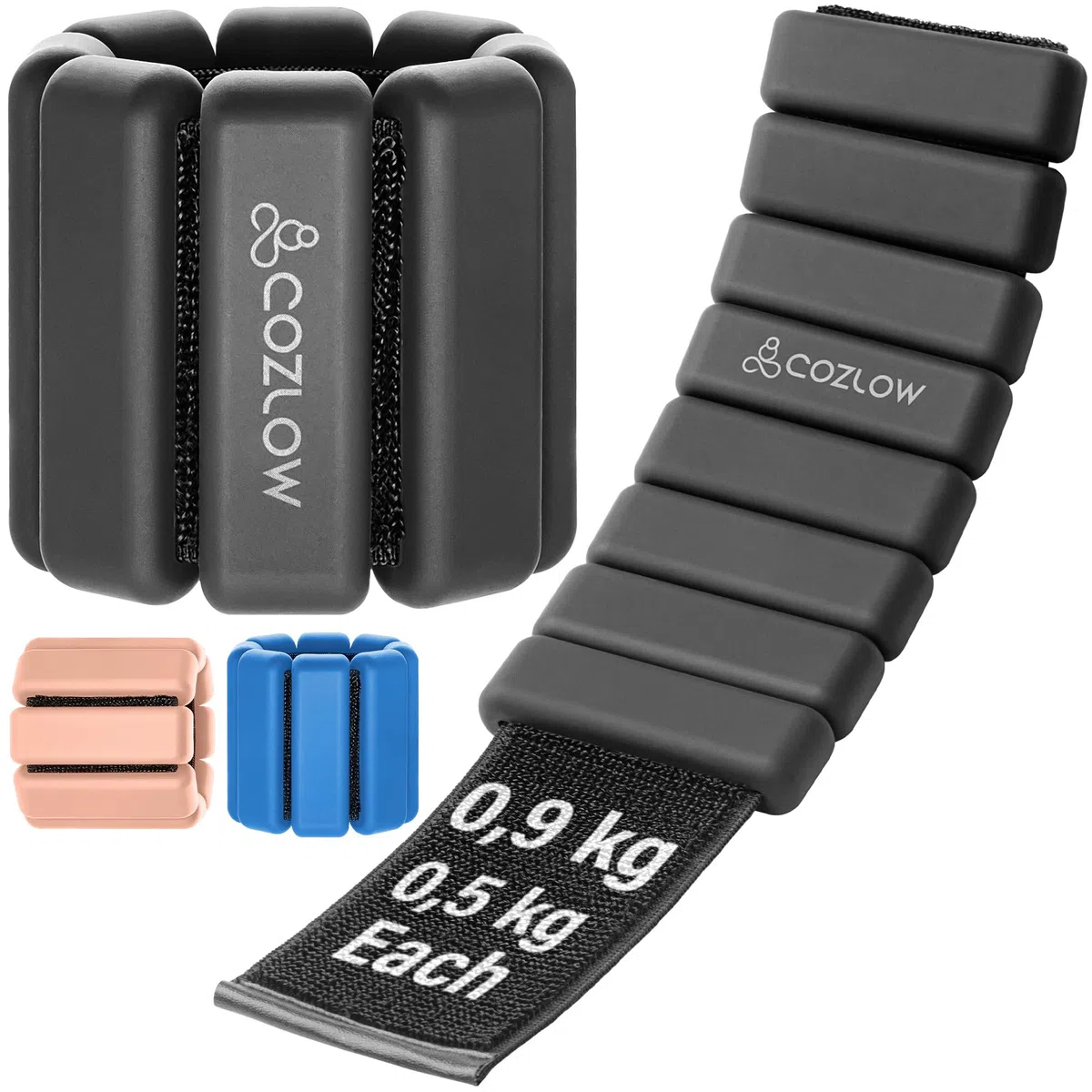 Cozlow - Poids de cheville + de poignet - pour hommes + femmes - 1 paire, différentes couleurs - Sangles d'entraînement réglables en silicone pour yoga, danse, course à pied + gym