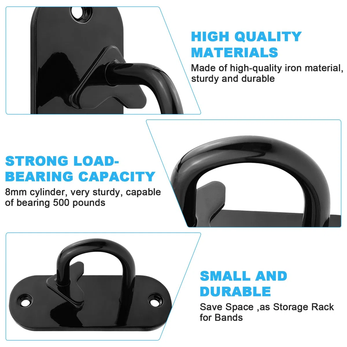 3 pcs Ancrages Muraux pour Bande de Résistance, Noir Suspension D'ancrage Pour la Musculation, le Fitness, le sac de Frappe, les Balançoires avec 3 Mousquetons à Vis
