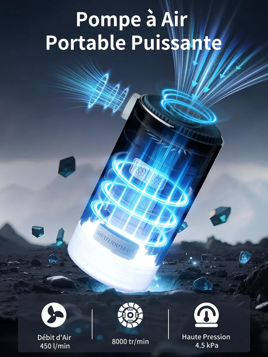 K Kasonic Pompe Électrique à Air avec Lampe de Camping, Pompes de Camping Rechargeables pour Dégonfler, Pompes pour Lits Gonflables pour Flottants de Piscine, Pompe Portable pour Voyages en Plein Air