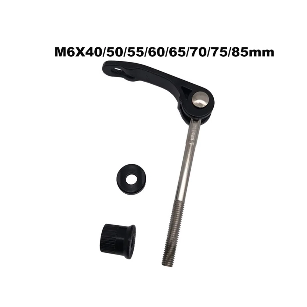 Collier de serrage de selle de vélo, 1 pièce, écrou à dégagement rapide M6 35/40/50/55/60/65/70/75/85 mm, tige de serrage de tige de selle de vélo, outils de cyclisme (M6 x 75 mm, noir)(M6x50mm Black