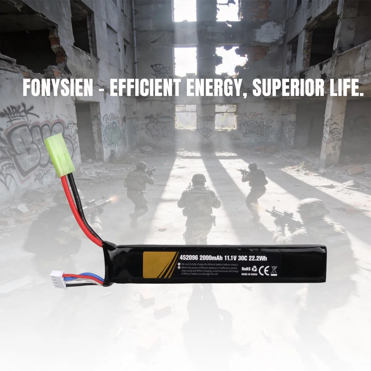 11,1 V 2000 mAh 30C 3S LiPo Rechargeable Batterie avec Mini Tamiya Connecteur, 22,2Wh Pack Compatible avec Airsoft M4, M110, AK47, L85, MP5, Scar, M249, AUG, AEG, MP5K, M60 Airgun Model