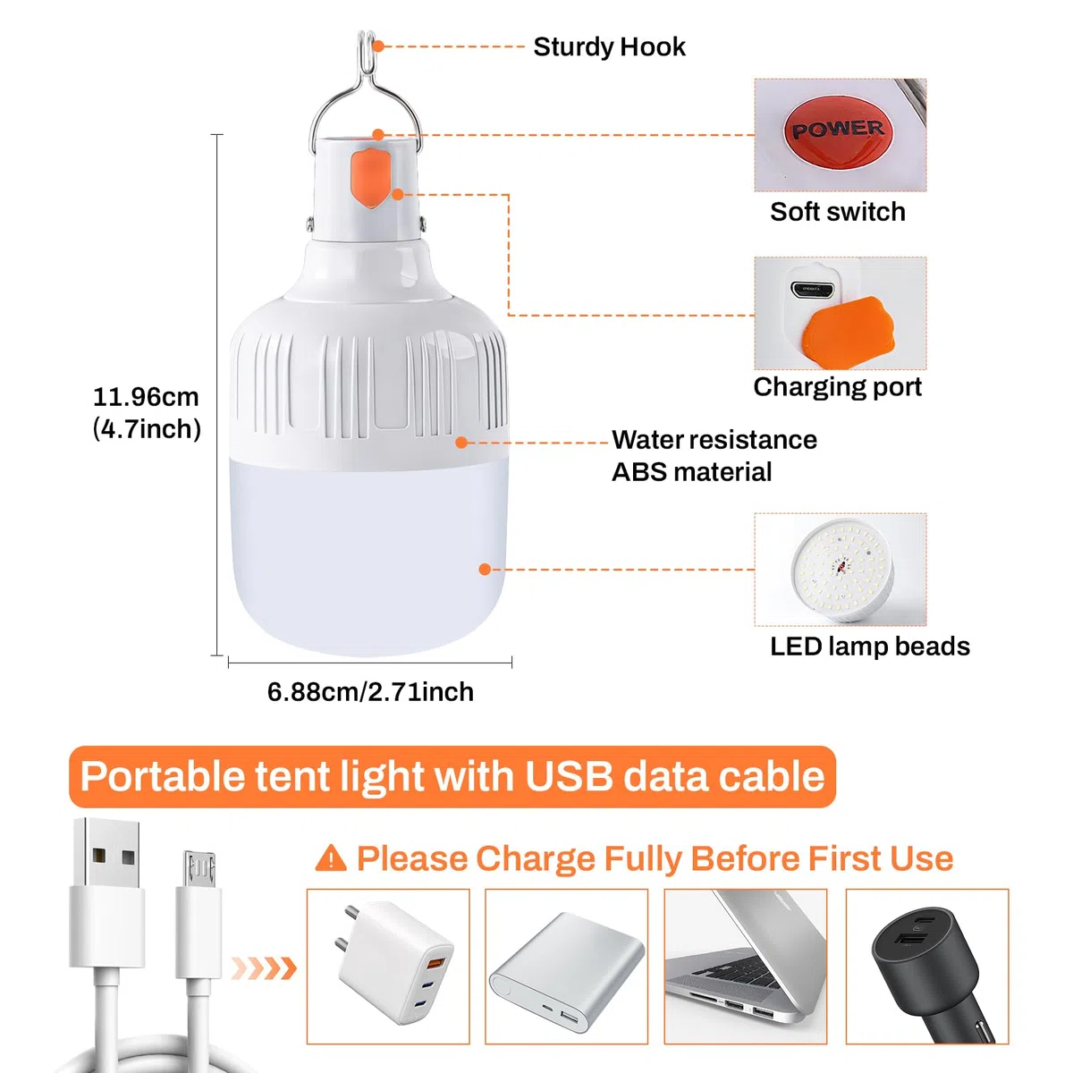 Lot de 5 Lanterne Camping LED, Lampe Camping Rechargeable, 3 Modes, 500 Lumens, Lumière d'extérieur portable pour Tente, Pêche, Randonnée, Urgence, Garage