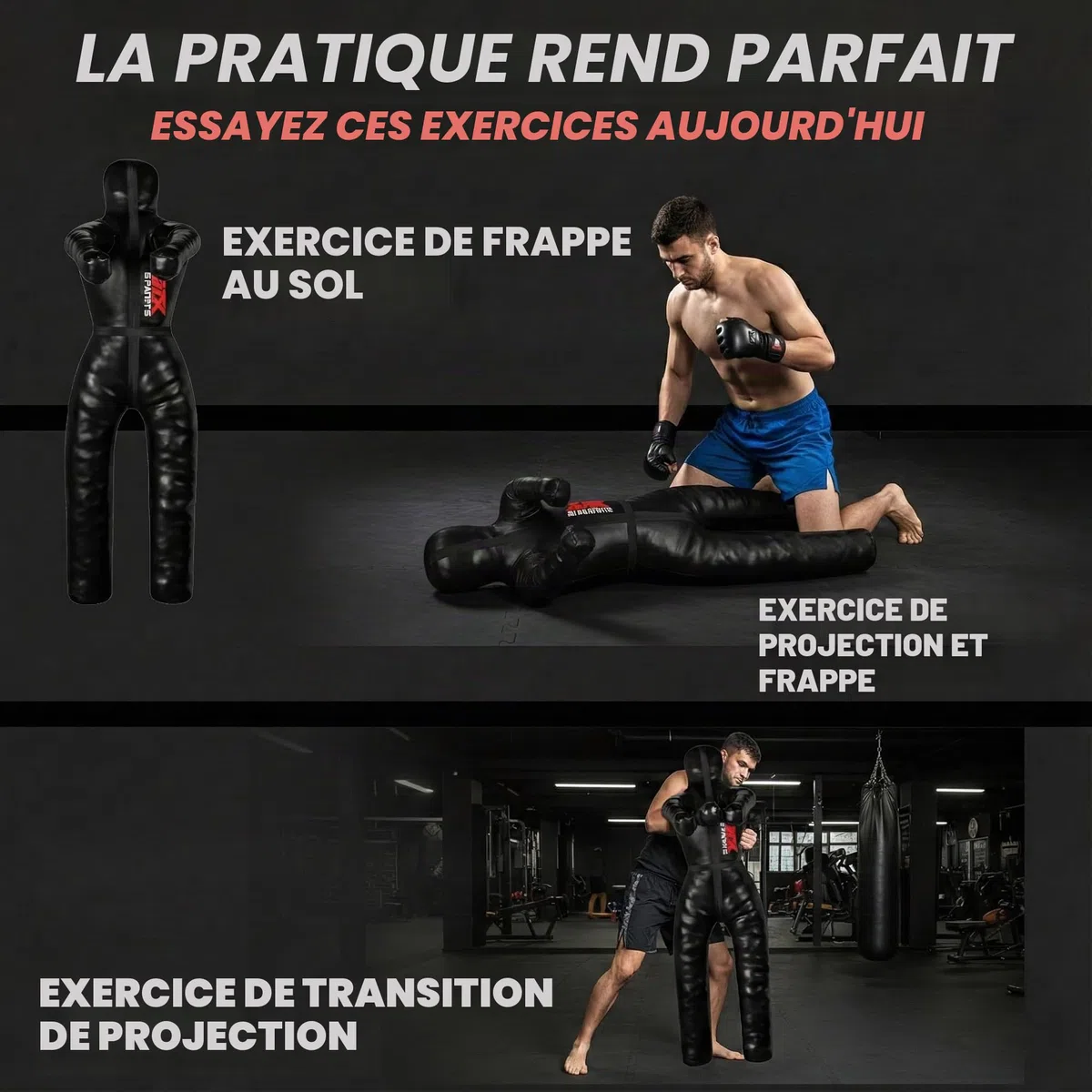 RTX MMA Judo Grappling Dummy Boxing Bag Brazilian BJJ Jiu Jitsu Position Stand Wrestling BJJ Dummy Arts Martiaux Boxing Box Training Dummies - Rexine - Non rempli