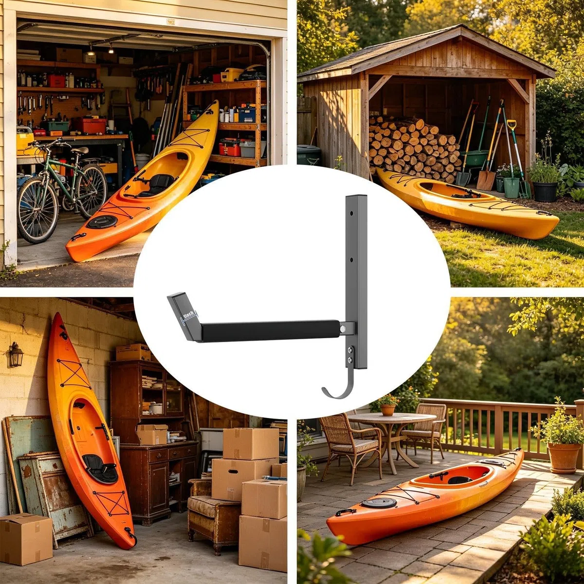 Support de rangement pour kayak pour garage, capacité de 90,7 kg, support de rangement pour planche de surf – pour clôture, maison, abri de jardin, appartement, intérieur ou extérieur, planche à neige