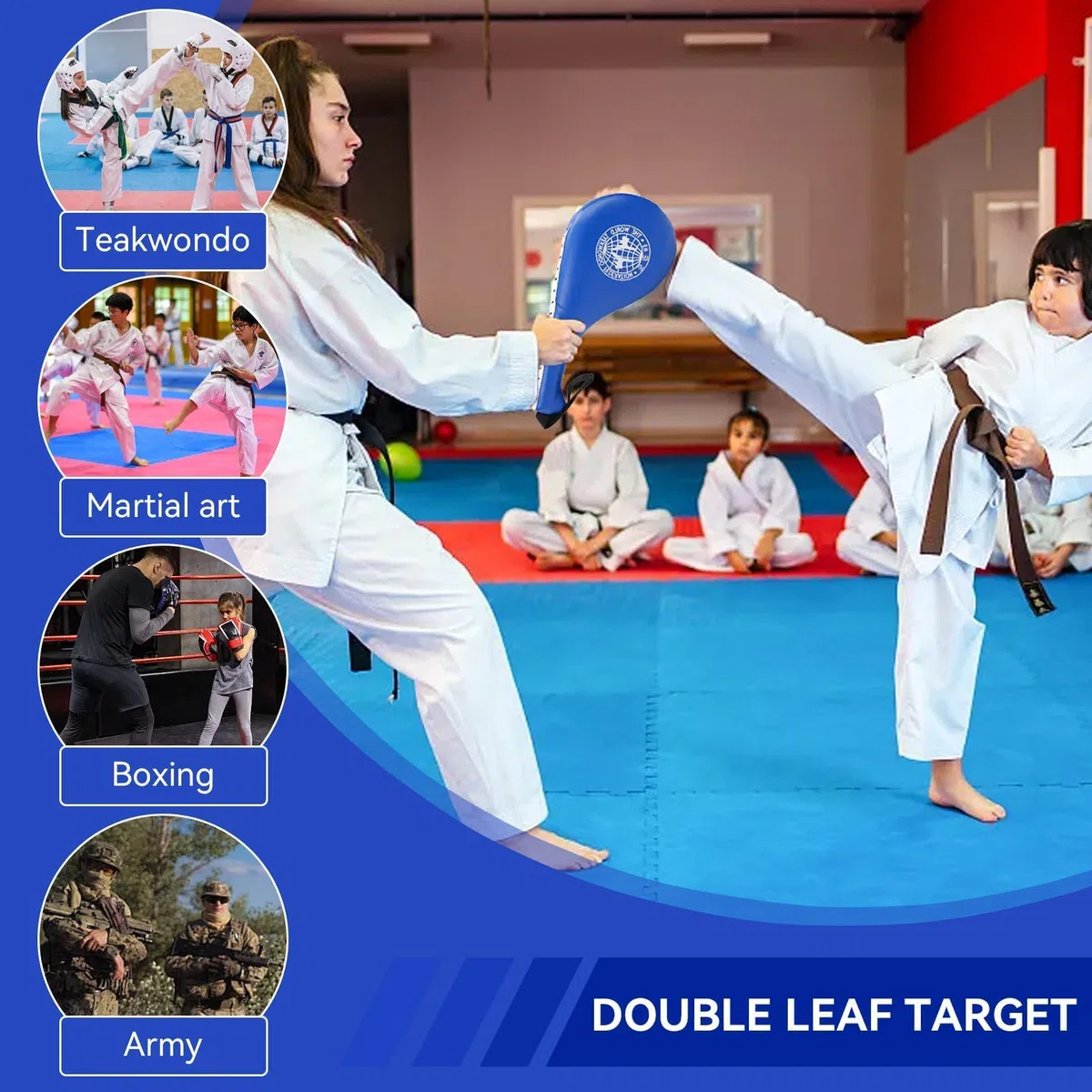 HERCHR Tapis de Kickboxing en PU, 38x19x5cm/15x7,48x1,96 po Coussinets de Frappe de Taekwondo Cible de Frappe Double Taekwondo Cible de Pad de karaté, Kickboxing, Taekwondo Kwon-Do (Bleu)