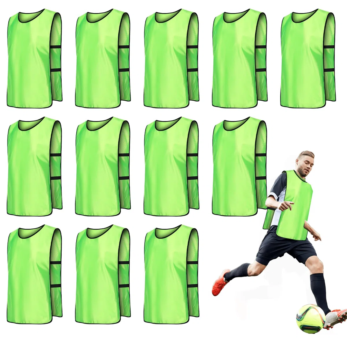 Lot de 12 Gilets de Sport d'Entraînement Chasuble de Football pour Adultes 70x47cm