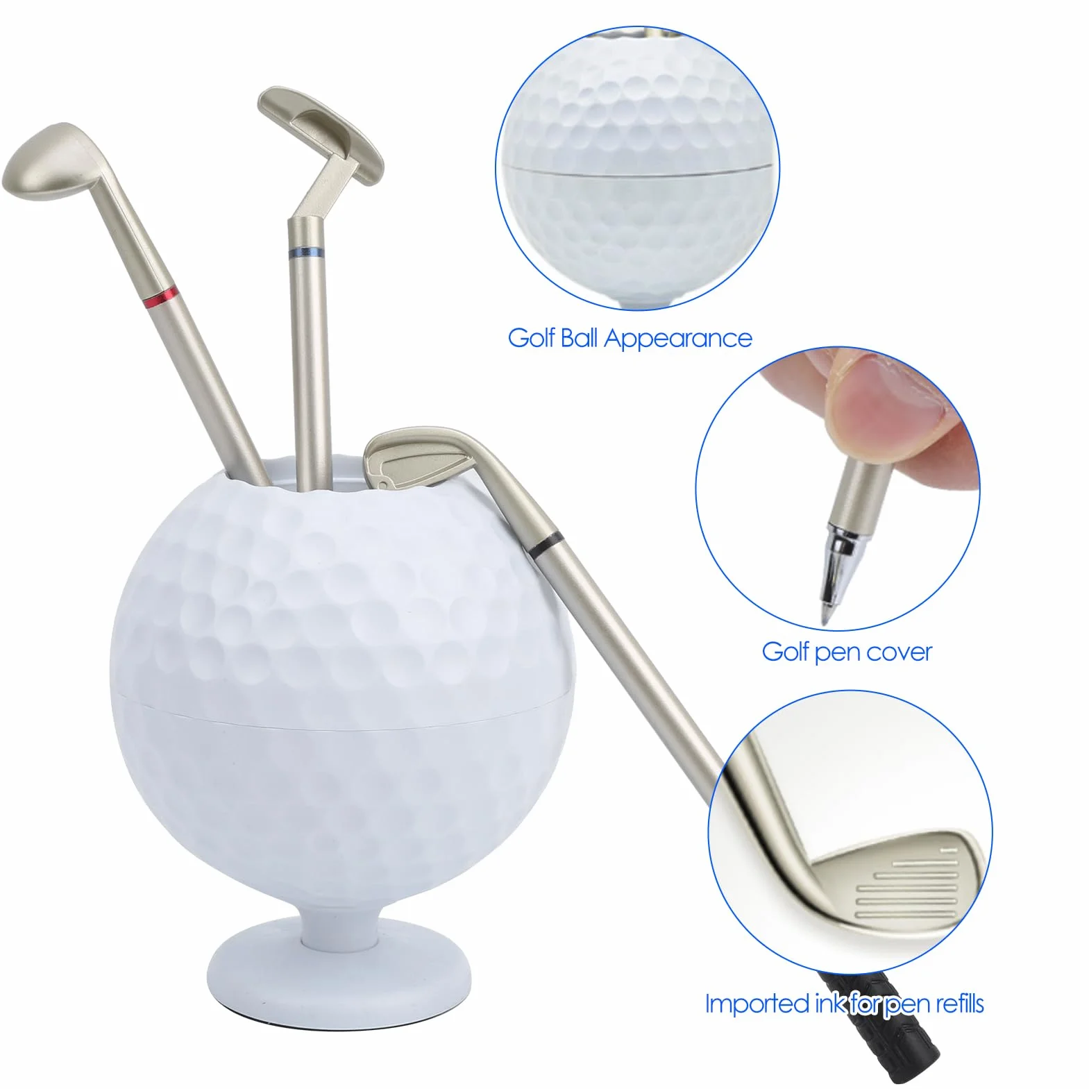 CHICIRIS Porte Stylo modèle de Balle Golf 3 stylos à Bille Bureau Mini Souvenir Noël pour Golfeur-Stylo De
