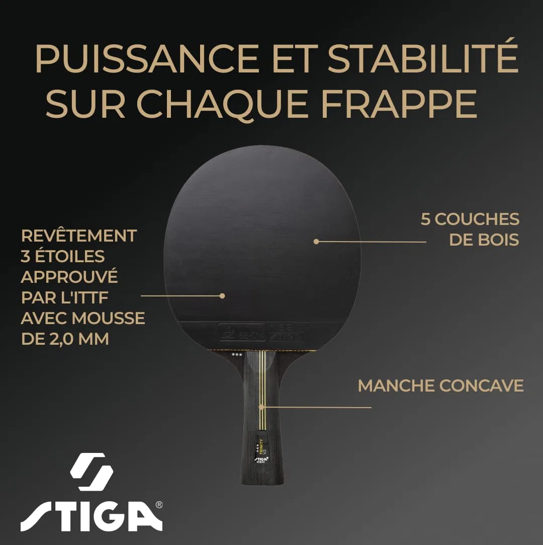 STIGA Trinity V2 Raquette de Ping-Pong, Raquette de Tennis de Table 3 étoiles, Revêtements approuvés par l'ITTF, Prise Ergonomique - pour Les Joueurs offensifs