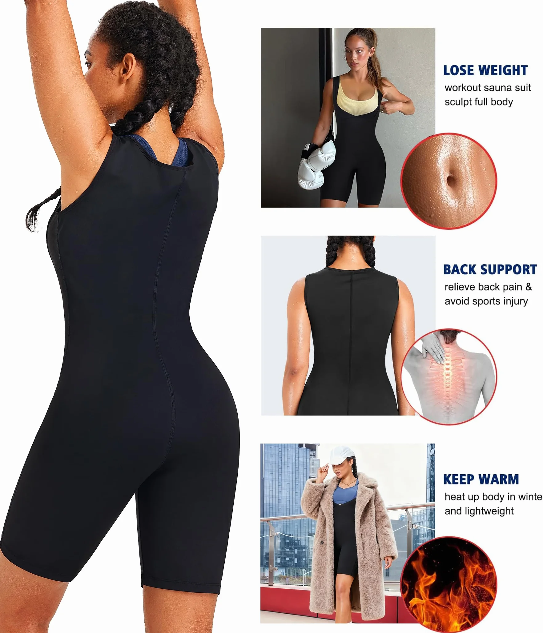 KUMAYES Vêtements de Sudation Femme Combinaison Intégrale 3 in1 Sauna Suit Shapewear Costume D'entraînement Formateur Shaper Sudation Entraînement Survêtement