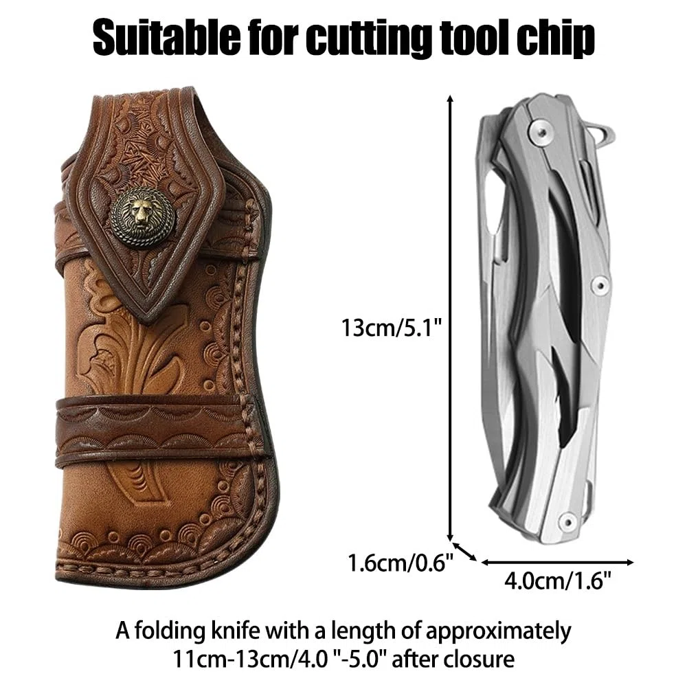 Etui en Cuir 4"-5" pour Couteau Pliant - Gaine Vintage avec Boucle de Ceinture pour Camping, Chasse (sans Couteau)