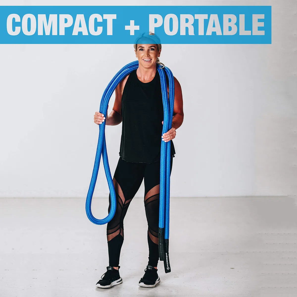HYPERWEAR Hyper Rope Corde de combat courte lestée Corde d'exercice à la maison Gym Corde de combat Ancre Corde en option Taille complète Entraînement dans un espace de 1,8 m ou moins