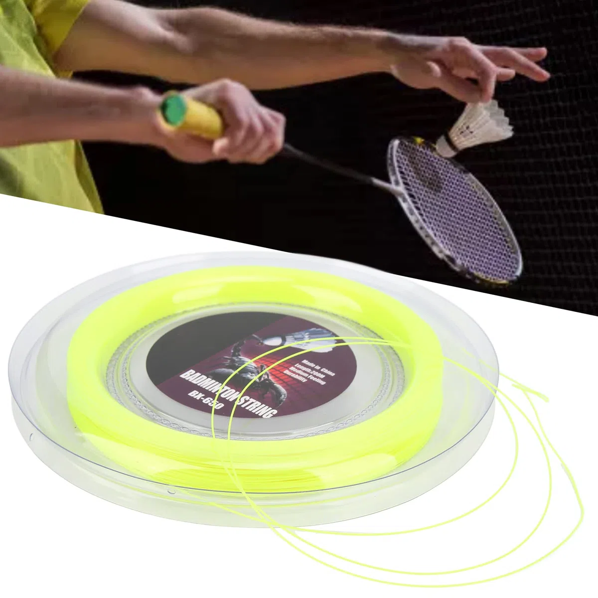 Tyenaza Corde de Badminton, Corde de Raquette de Badminton 0,72 mm 200 m Bobine de Fil de Raquette pour entraînement Quotidien Amateur Jaune Fluo