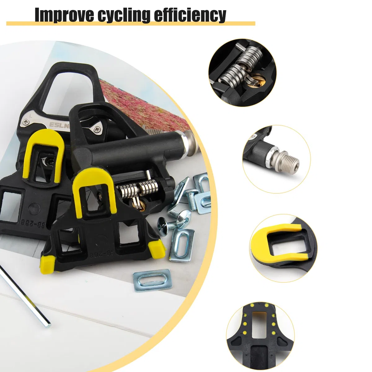 1 Paire de Repose Pieds Pédales à Clic pour Vélo de Route en Aluminium Noir avec à Languettes Antidérapantes Pédales de Vélo SPD Compatible avec Le Système SPD SL pour Le Vélo de Route