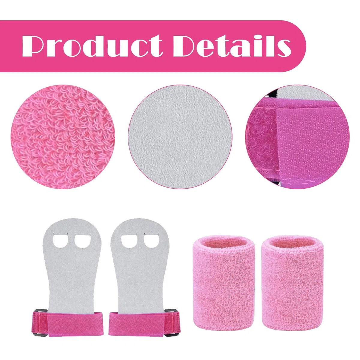 Lot de 2 poignées de barre de gymnastique antidérapantes pour filles, support de poignet avec bandeau absorbant rose, pour enfants, gym, tennis, entraînement, yoga, athlétisme.