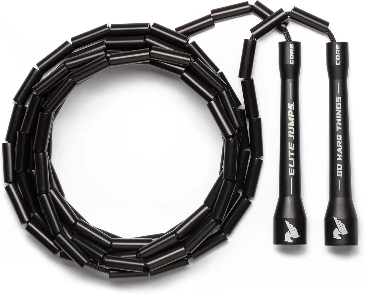 Elite Jumps Corde à Sauter a Perles pour Adultes – Corde Segmentée 25 mm avec Poignées Incassables – Réglable, Durable & Sans Nœuds pour Cardio, Coordination & Entraînement Technique
